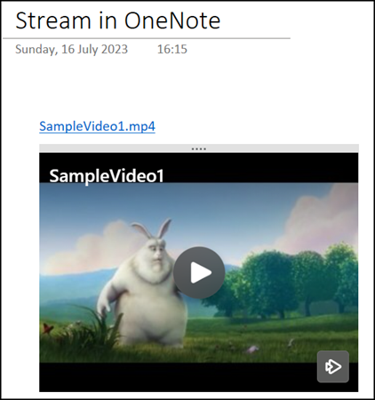 Stream Video in OneNote Notiz