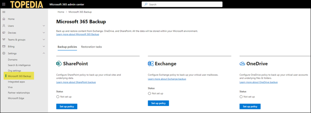 Microsoft 365 Backup im SharePoint Admin Cener