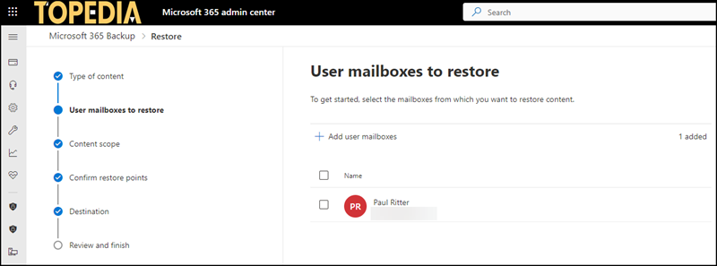 Mailbox für die Wiederherstellung wählen