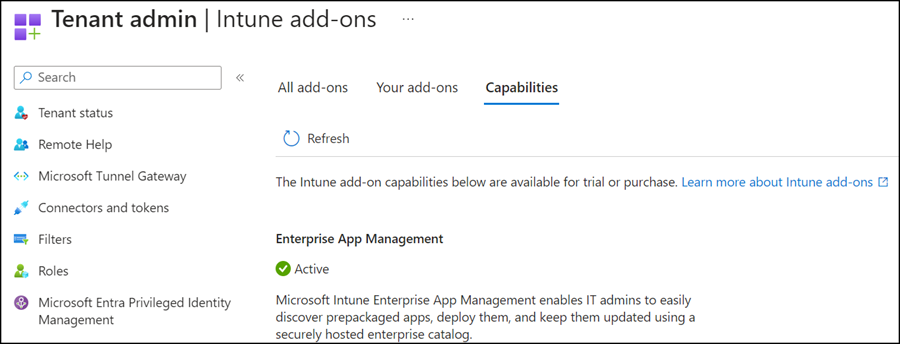 Enterprise Application Management wurde in Intune aktiviert