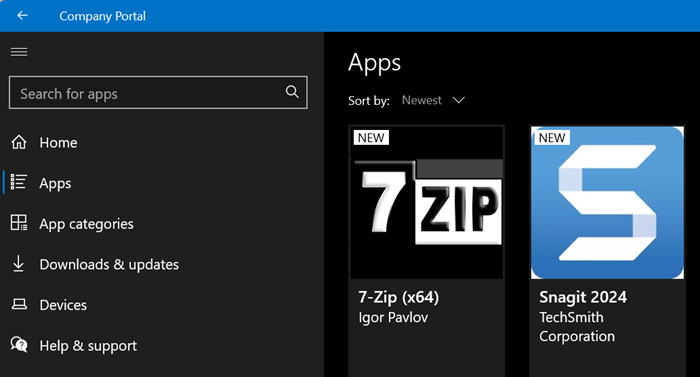 Windows Catalog Apps in Company Portal