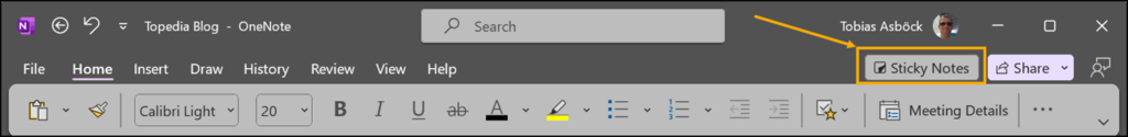 Neue Sticky Notes in OneNote für Windows