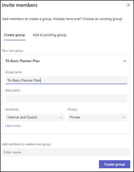 Basic Plan (Personal Plan) mit Microsoft 365 Gruppe verbinden
