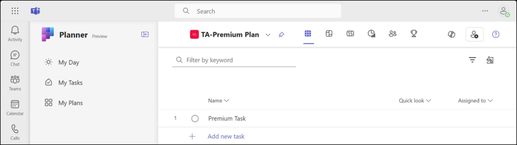 Planner Premium Plan aus Microsoft Project