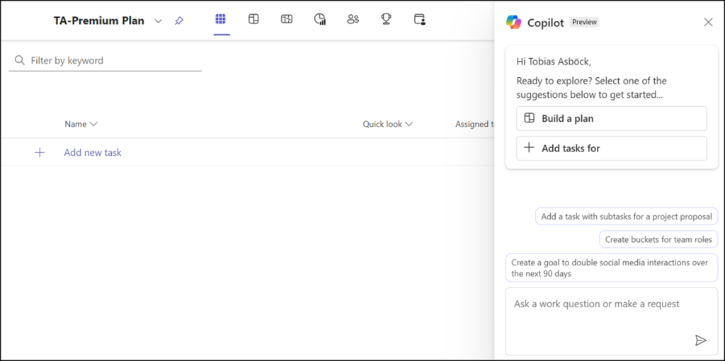 Copilot for Planner mit Project Plan 3