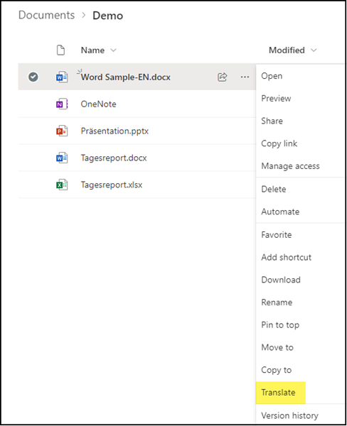 Dokument mit SharePoint Premium übersetzen