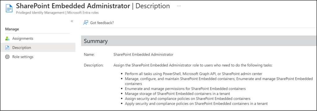 Neue Admin Rolle SharePoint Embedded Administrator 
