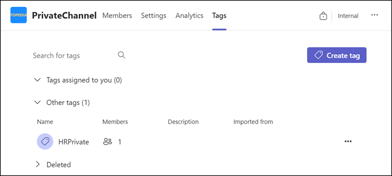 Tags in privatem Teams Kanal
