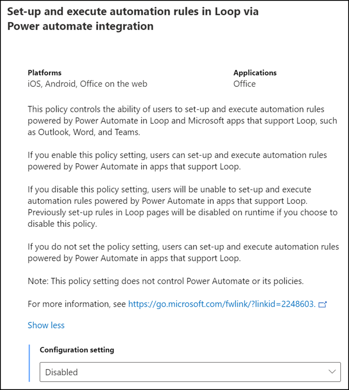 Cloud Policy für Automation Rules in Microsoft Loop