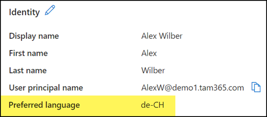 Sprachkonfiguration im Entra ID Konto