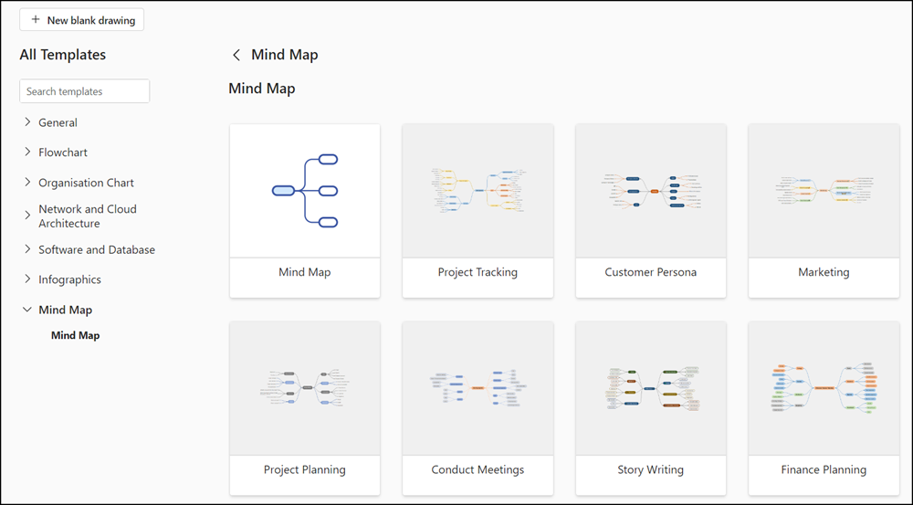 Templates for mind maps in Visio on the web