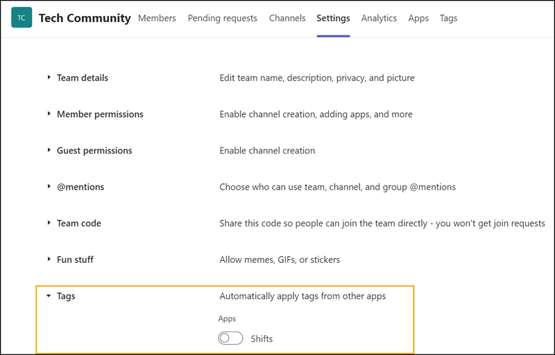 Tag settings no longer available in the new Teams