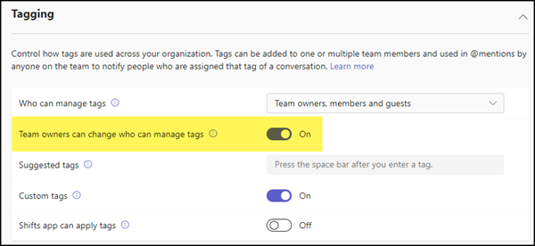 Tagging Settings im Teams Admin Center