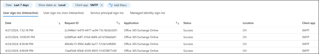 SMTP Auth in Entra Sign-in Logs