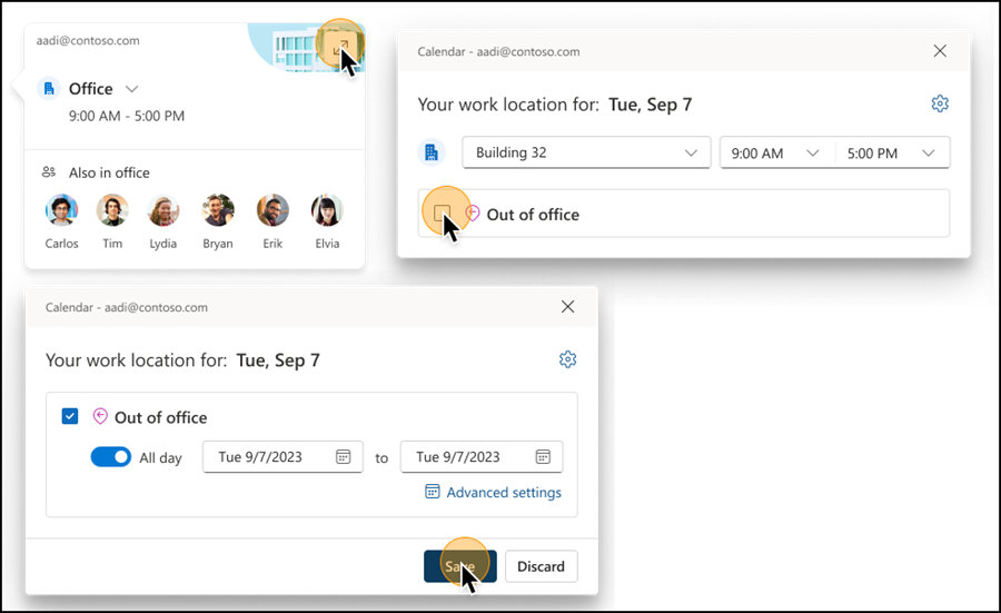 Neue Möglichkeit für Arbeitszeiten und Arbeitsort in Outlook Kalender