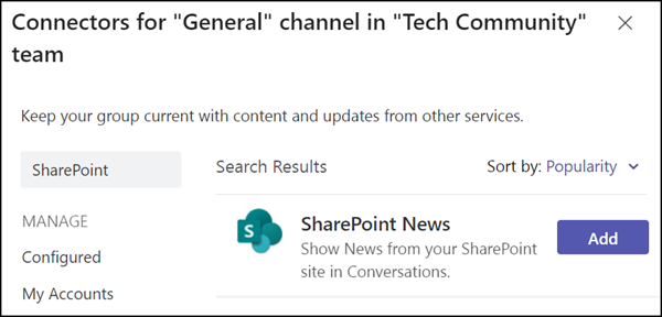 SharePoint News Connector in Teams