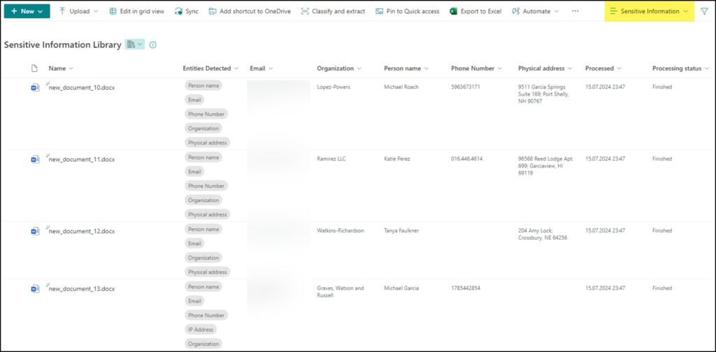 Auswertung von sensiblen Informationen mit SharePoint Premium