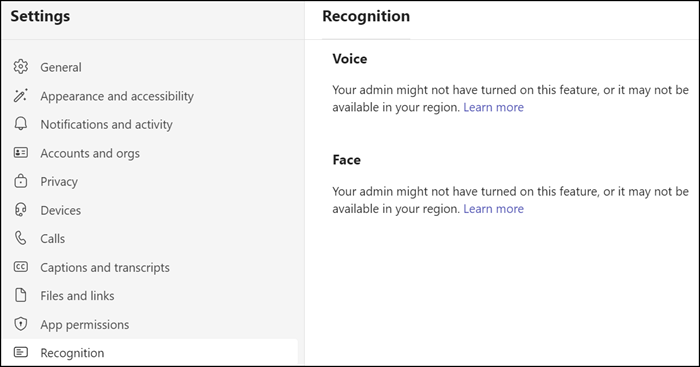 Voice and Face Entrollment im Teams Client