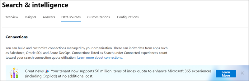 Microsoft 365 Tenant inkludiert neu 50 Millionen Graph Connector Items