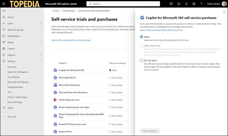 Self-service purchase Produkte neu im M365 Admin Center