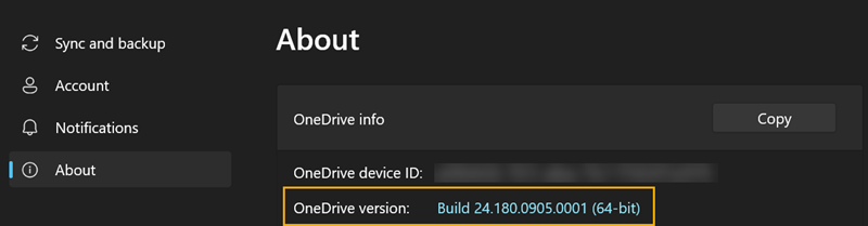 Version des OneDrive Sync Clients in Windows 11