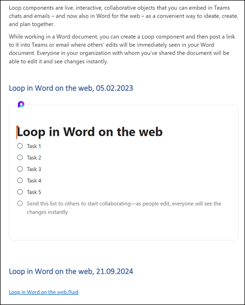 Word-Dokument mit Loop Komponente