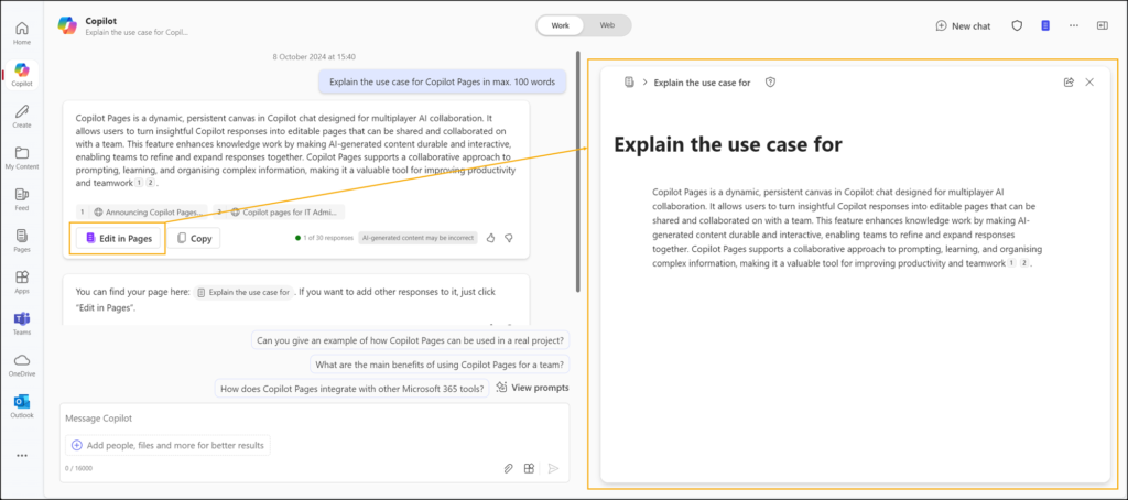 Copilot Pages in Copilot Chat