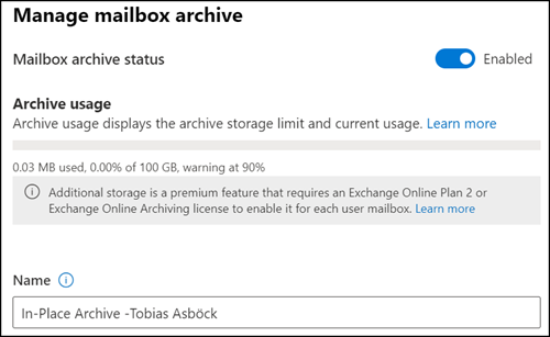 Aktivierung von Online-Archiv in Exchange Online