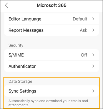 Sync Settings in Outlook Mobile