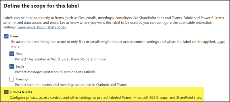 "Group & Sites" Scope für Sensitivity Labels in Loop Workspace Container