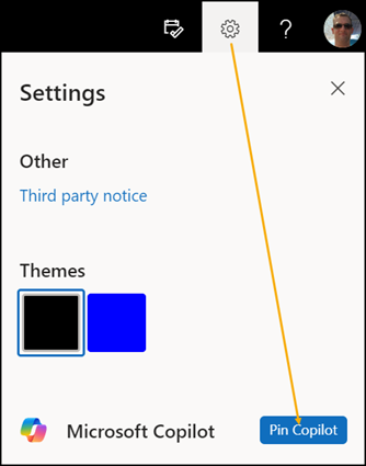 "Pin Copilot" in Microsoft 365 Web