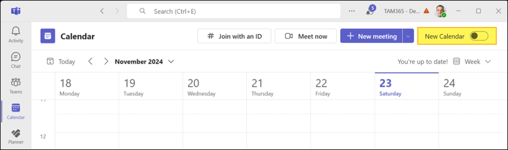 Opt-in für neuen Kalender in Teams