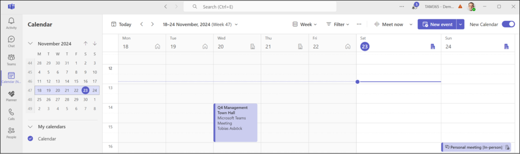 Neuer Kalender in Teams