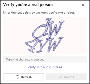 CAPTCHA-Verifizierung in Teams Meeting