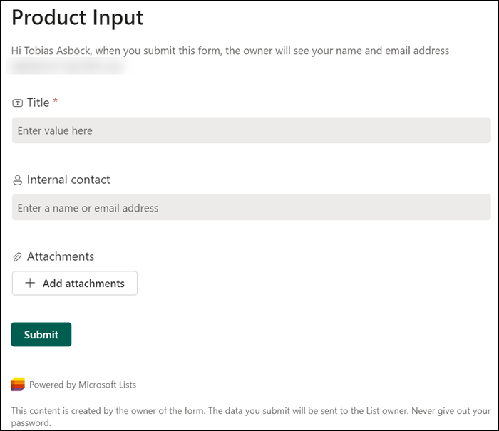 Formular in SharePoint Liste