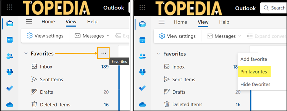 Favoriten in Outlook anpinnen