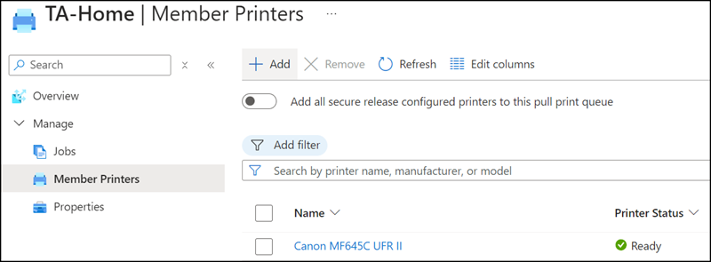 Mitglieder von Universal Print Anywhere Drucker definieren