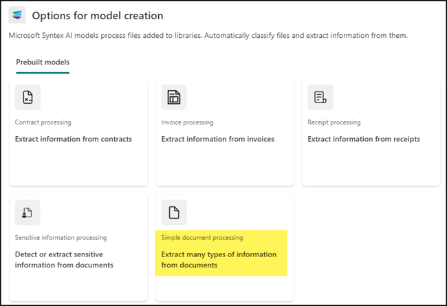 Neues Simple Document Processing Modell erstellen