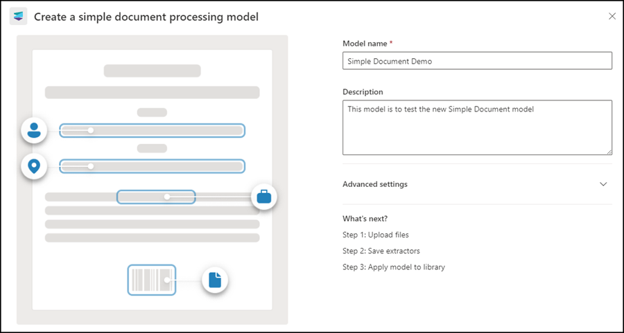 Neues Simple Document Processing Modell erstellen