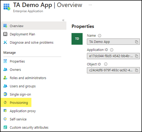 Provisioning in Azure Enterprise App