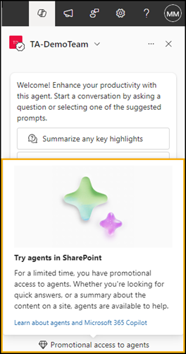 Promotion für Copilot Agents in SharePoint ist aktiv